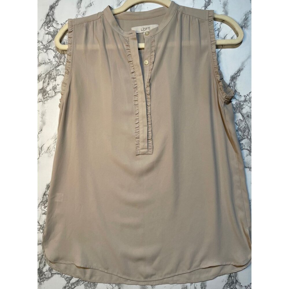 Loft Women's Sleeveless Ruffle Trim Blouse Size XS Beige